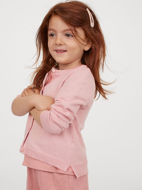 

H&M Girls Pink Solid Fine-Knit Cotton Cardigan