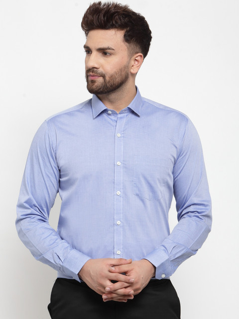 

Copperline Men Blue Comfort Slim Fit Self Design Dobby Formal Shirt