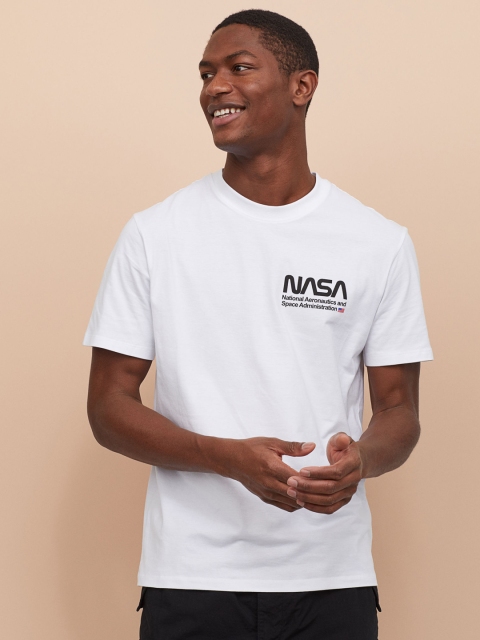

H&M Men White Printed T-Shirt