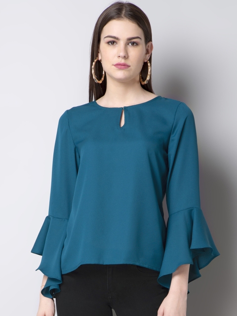 

FabAlley Women Teal Blue Solid Top