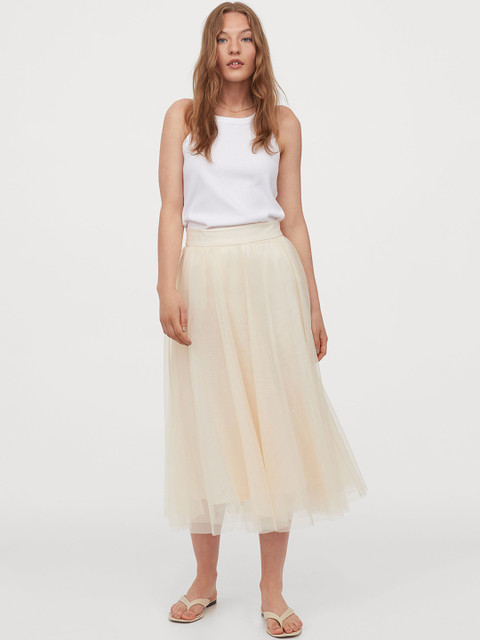 

H&M Women Cream Solid Tulle Skirt, Beige