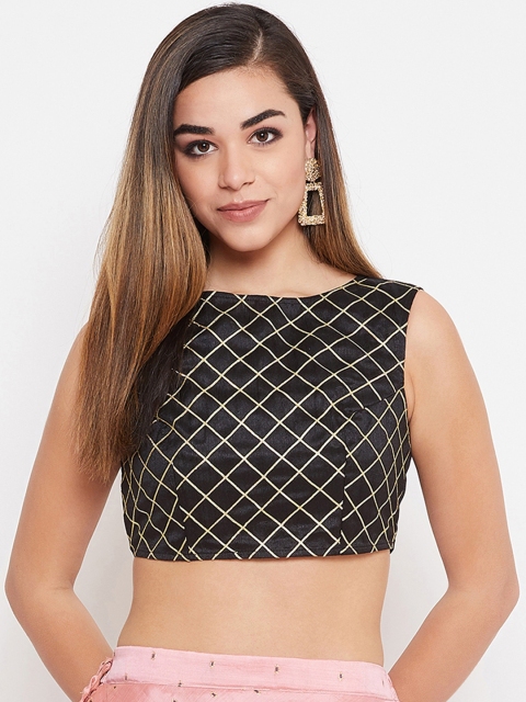 

TULIP 21 Women Black & Gold-Coloured Criss-Cross Printed Saree Blouse