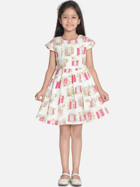 

AWW HUNNIE Girls Off-White Printed A-Line Dress
