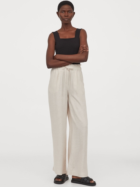 

H&M Women Beige Solid Wide Trousers