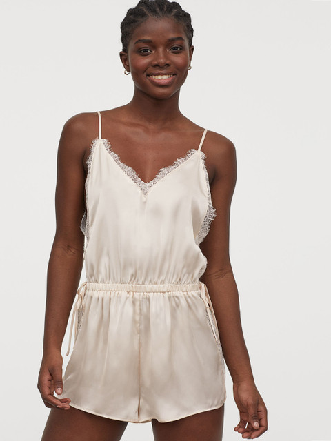

H&M Beige Satin And Lace Playsuit