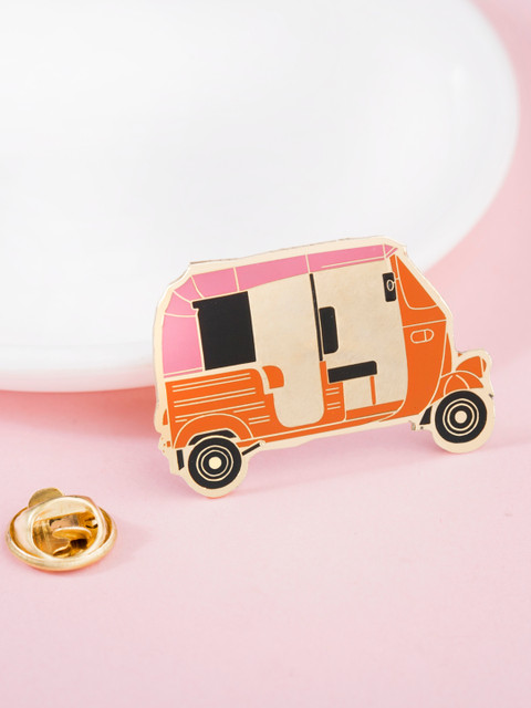 

Bigsmall Unisex Set Of 2 Orange & Beige Rickshaw Lapel Pin