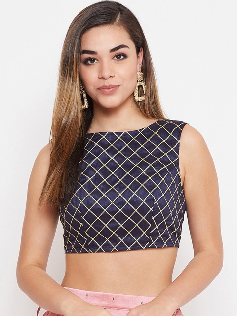 

TULIP 21 Women Navy Blue & Gold-Coloured Criss CRoss Saree Blouse