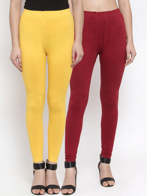 

TAG 7 Women Pack Of 2 Solid Leggings, Maroon