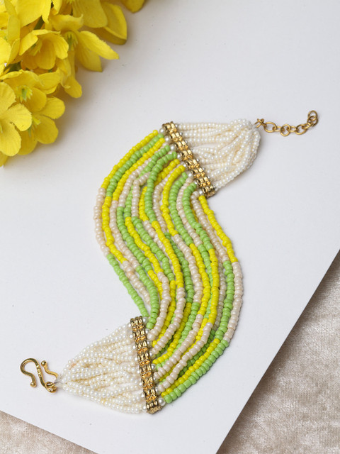 

DUGRISTYLE Men Green & White Sterling Silver Wraparound Bracelet