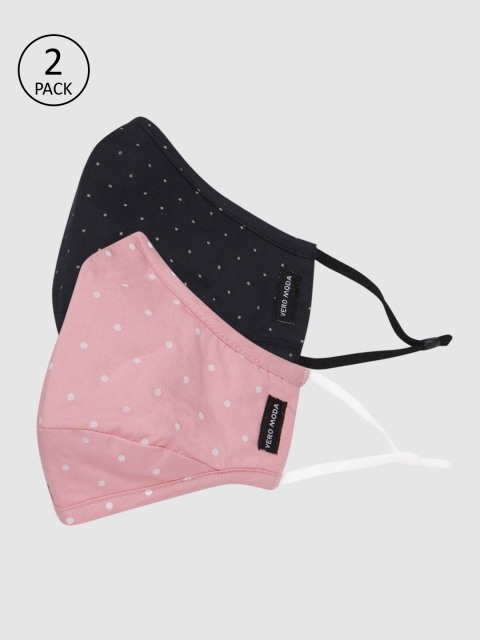 

Vero Moda Women Pack Of 2 Printed 3-Ply Reusable Anti-Dust Cloth Masks, Navy blue