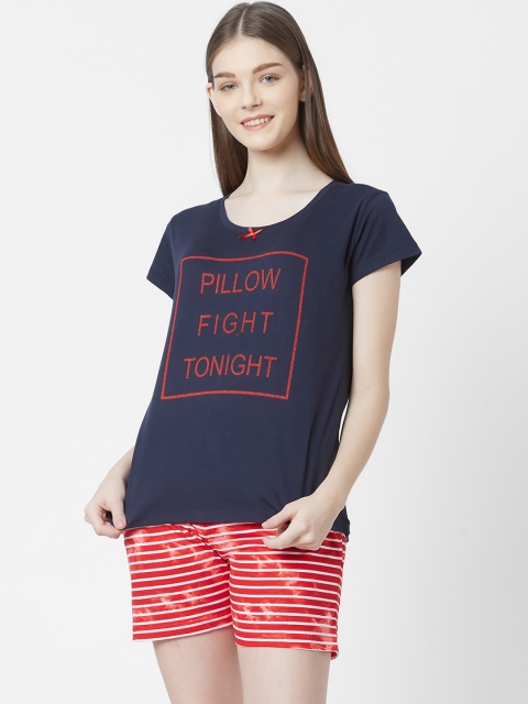 

Juliet Women Blue & Red Printed Night suit