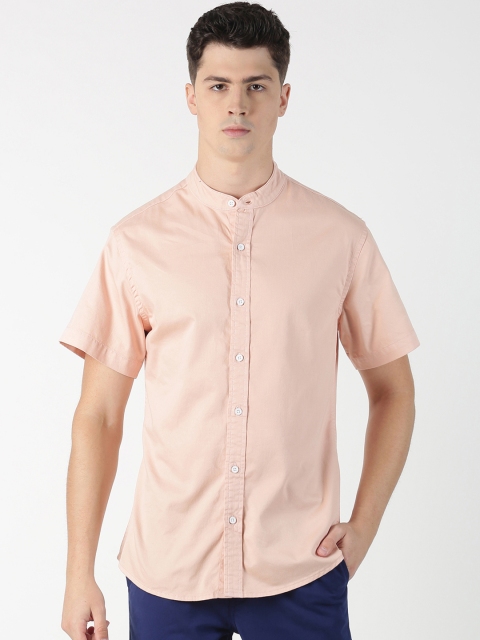 

Blue Saint Men Peach-Coloured Regular Fit Solid Casual Shirt