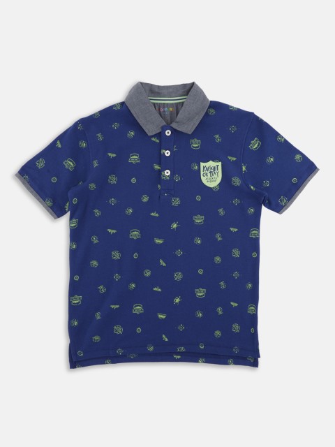 

POPPERS by Pantaloons Boys Navy Blue Printed Polo Collar T-shirt