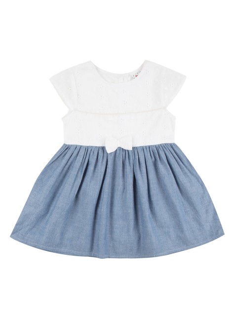 

Donuts Girls White & Blue Colourblocked Fit and Flare Dress