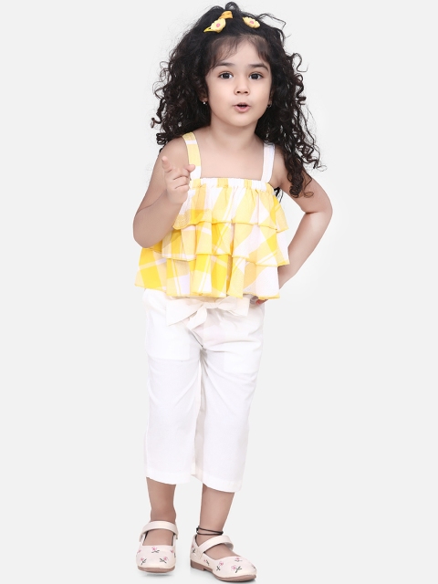 

AWW HUNNIE Girls Yellow & White Checked Top with Capris