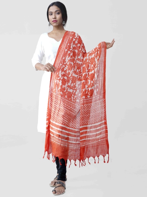 Unnati Silks Orange Printed Dupatta