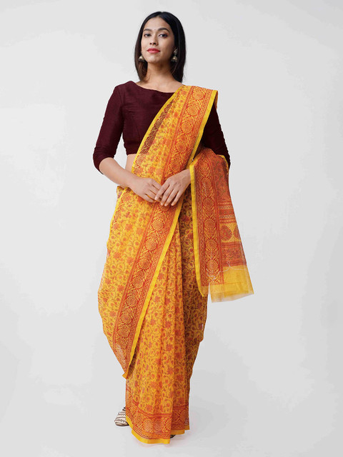 

Unnati Silks Yellow & Red Net Printed Saree