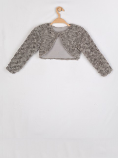 

Peppermint Girls Grey Self Design Bolero Jacket