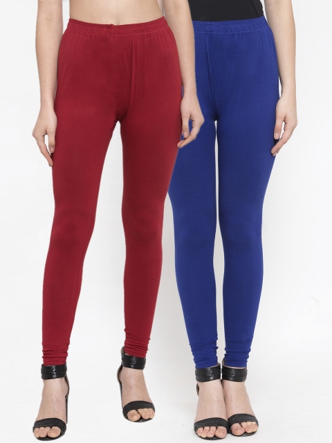 

TAG 7 Women Pack Of 2 Solid Churidar-Length Leggings, Maroon