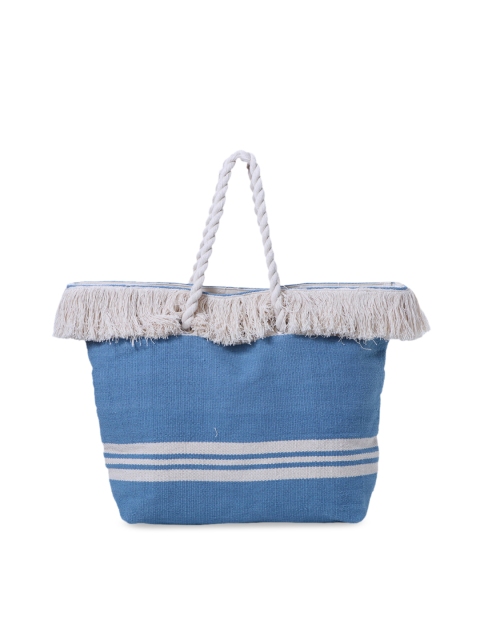 

Diwaah Blue & White Self Design Tote Bag