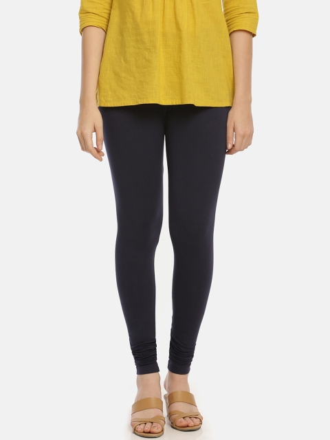 

Zelen Women Navy Blue Solid Churidar-Length Leggings
