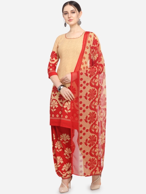 

Ethnic Junction Red & Beige Floral Print Unstitched Dress Material