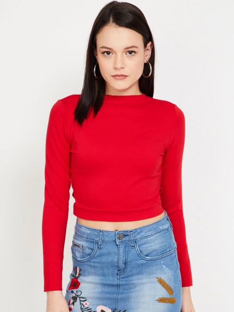 

Ginger by Lifestyle Women Red Solid Crop Top
