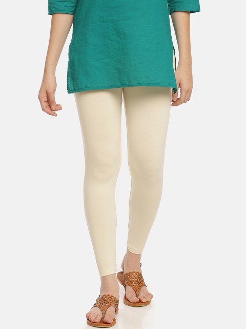 

Zelen Women Off White Solid Ankle-Length Leggings