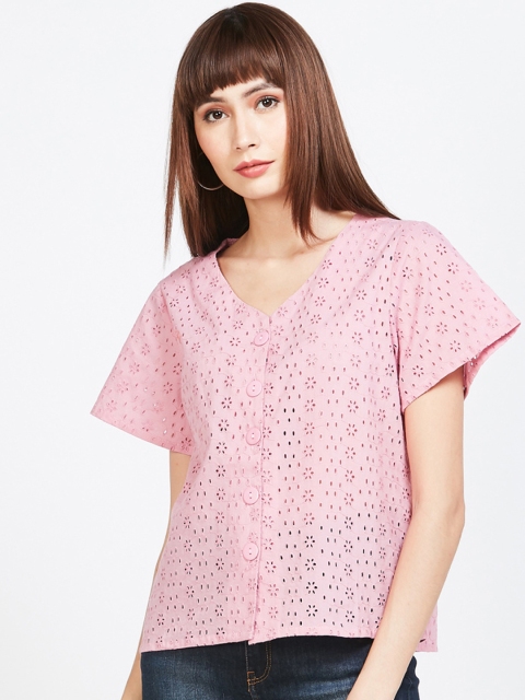 

Bossini Women Pink Self Design Schiffli Top