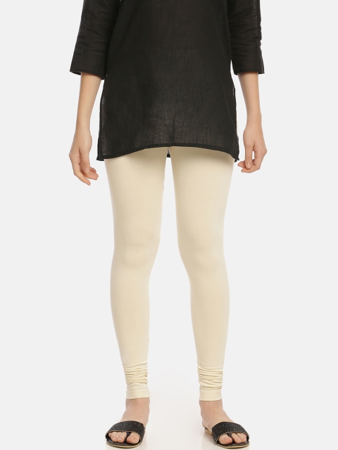 

Zelen Women Off-White Solid Churidar-Length Leggings