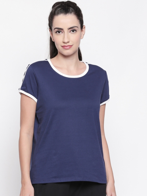 

Ajile by Pantaloons Women Blue Solid Round Neck Pure Cotton T-shirt