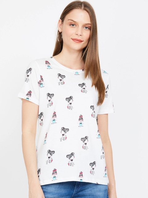 

Ginger by Lifestyle Women White Printed Round Neck T-shirt
