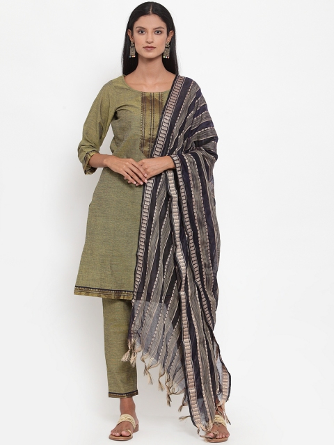

Jompers Women Green Woven Design Kurta with Trousers & Dupatta, Mustard