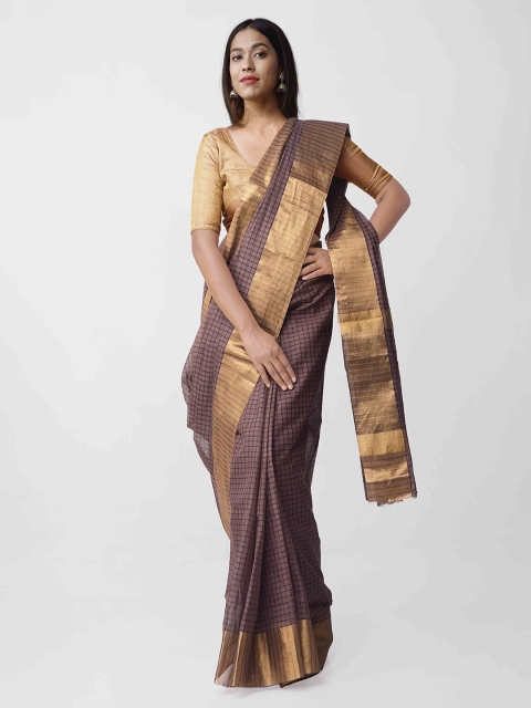 

Unnati Silks Brown Checked Chettinad Saree