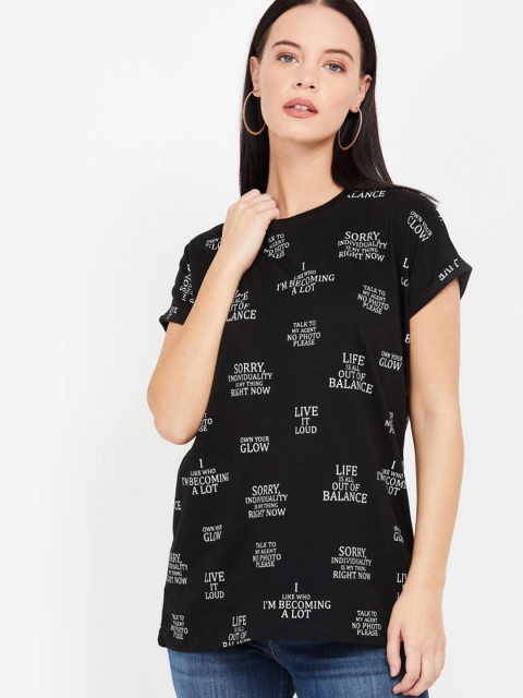 

Ginger by Lifestyle Women Black Printed Round Neck T-shirt