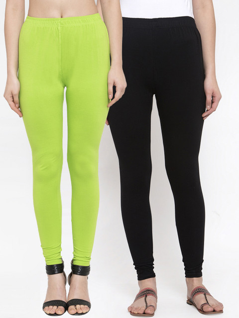 

TAG 7 Women Pack Of 2 Solid Churidar-Length Leggings, Black