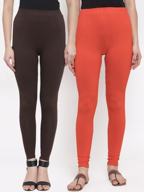 

TAG 7 Women Pack Of 2 Solid Leggings, Orange