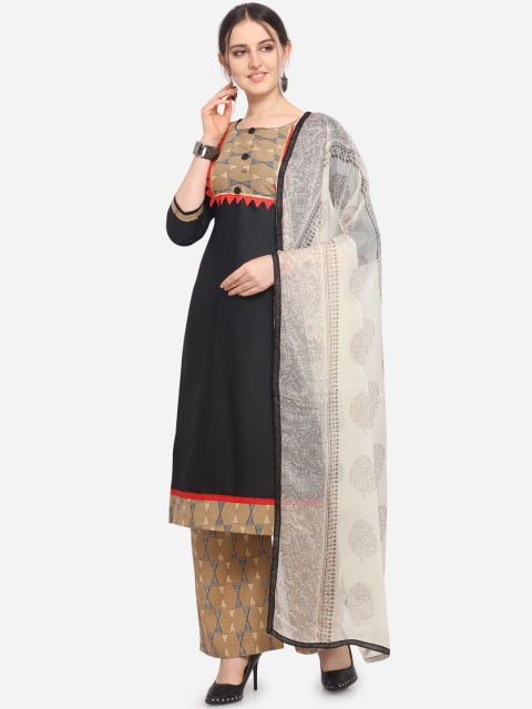 

Ethnic Junction Black & Beige Unstitched Dress Material
