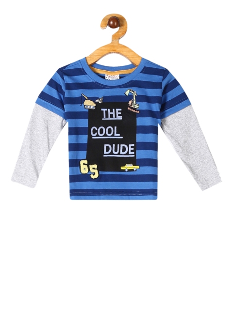 

Donuts Boys Blue Striped Round Neck Pure Cotton T-shirt