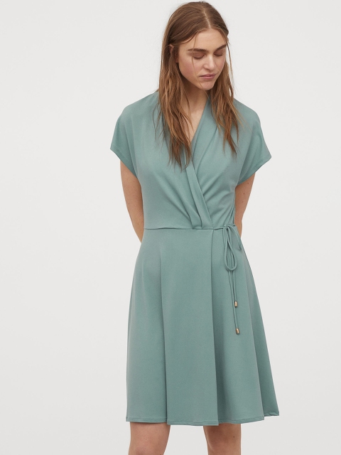 

H&M Women Turquoise Blue Solid Wrap Dress