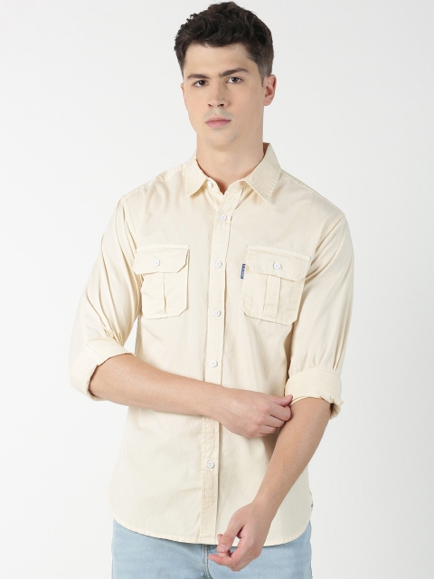 

Blue Saint Men Cream-Coloured Regular Fit Solid Casual Shirt