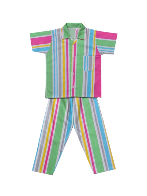 

Wish Karo Girls Multicoloured Striped Night suit, Multi