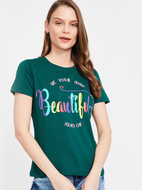 

Ginger by Lifestyle Women Green Printed Round Neck T-shirt