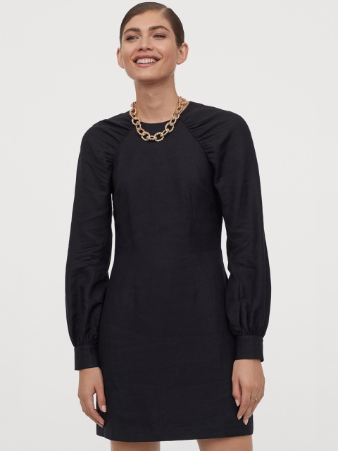 

H&M Women Black Solid Linen-Blend Dress
