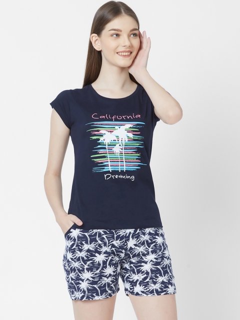 

Juliet Women Navy Blue & White Printed Night Suit