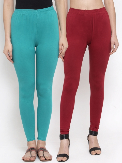 

TAG 7 Women Pack Of 2 Solid Churidar-Length Leggings, Maroon
