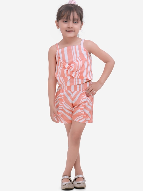 

Fairies Forever Girls Peach-Coloured & White Striped Top with Shorts