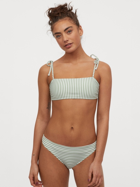 

H&M Women White & Green Striped Bikini Bottoms