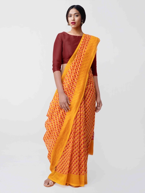 

Unnati Silks Yellow & Orange Printed Chanderi Saree