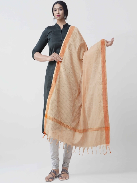 

Unnati Silks Women Cream & Orange Woven Design Sustainable Cotton Dupatta